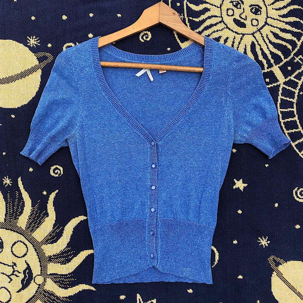 Maeve Periwinkle/Powder Blue Button-Down Short Sleeve Sweater S